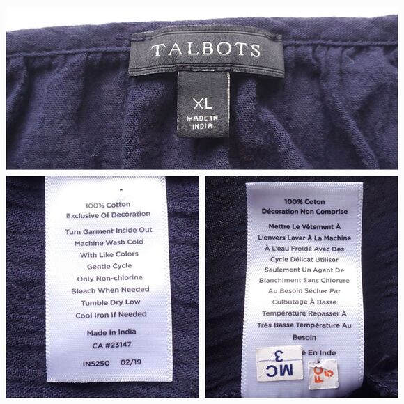 Talbots Embroidered Peasant Blouse XL Blue White Boho Cottagecore 3/4 Sleeve - Picture 3 of 10